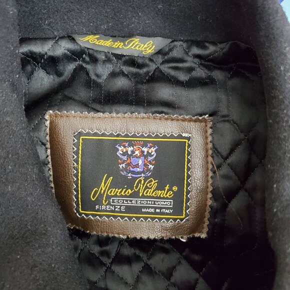 Mario Valente Mens Black Wool & Cashmere Coat Size 44 Fleur-de-lis Buttons Italy - Picture 3 of 14